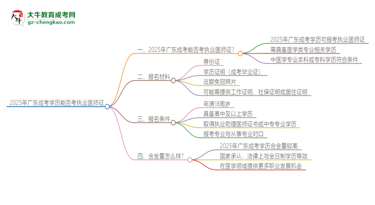 2025年廣東成考學(xué)歷也能考執(zhí)業(yè)醫(yī)師證嗎？思維導(dǎo)圖