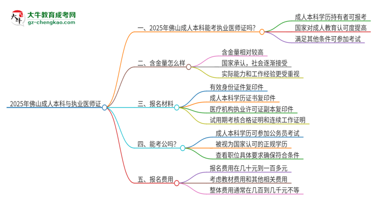 2025年佛山成人本科學歷也能考執(zhí)業(yè)醫(yī)師證嗎？思維導圖