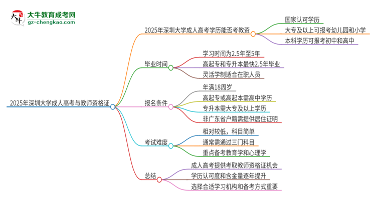 2025年深圳大學(xué)成人高考能考教資嗎？思維導(dǎo)圖