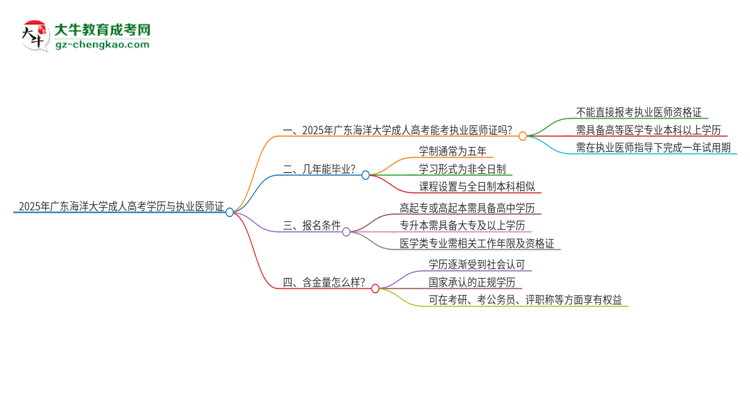 2025年廣東海洋大學(xué)的成人高考學(xué)歷能報(bào)考執(zhí)業(yè)醫(yī)師證嗎？思維導(dǎo)圖