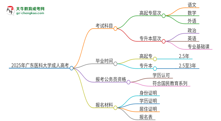 2025年廣東醫(yī)科大學(xué)成人高考入學(xué)考試考幾科？思維導(dǎo)圖