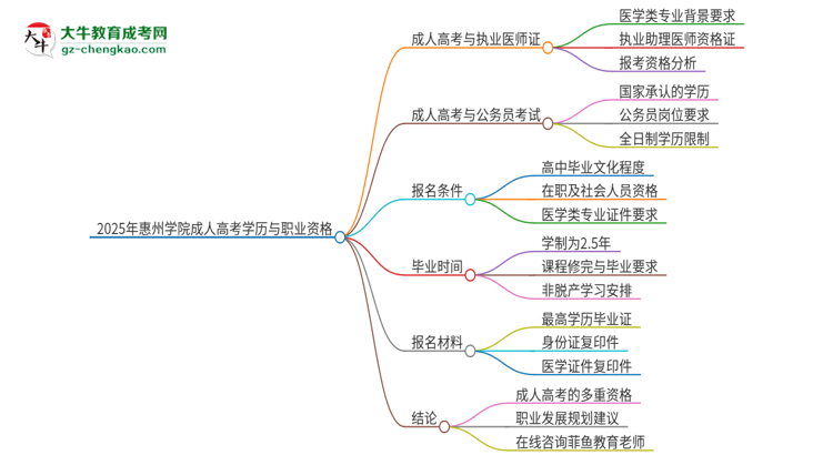 2025年惠州學(xué)院的成人高考學(xué)歷能報考執(zhí)業(yè)醫(yī)師證嗎？思維導(dǎo)圖