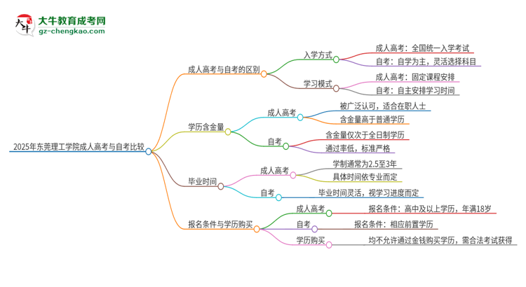 2025年東莞理工學院成人高考和自考有什么不一樣思維導(dǎo)圖