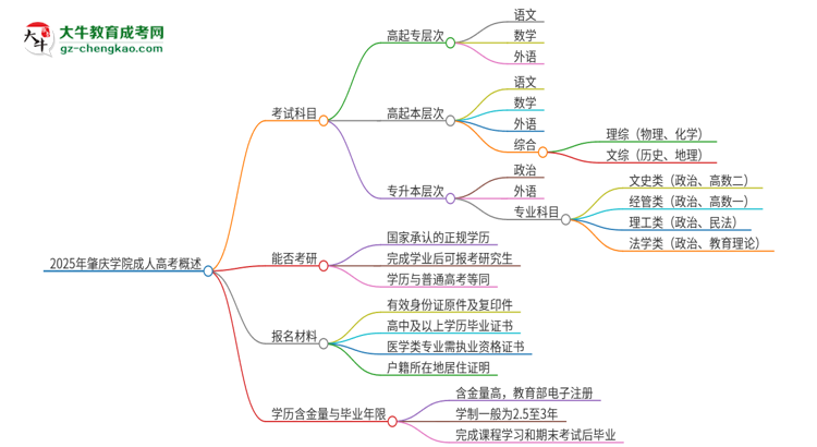 2025年肇慶學(xué)院成人高考入學(xué)考試考幾科？思維導(dǎo)圖