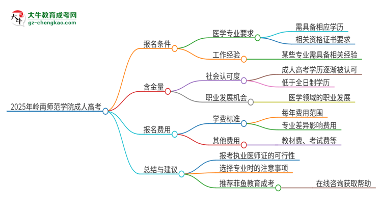 2025年嶺南師范學(xué)院的成人高考學(xué)歷能報(bào)考執(zhí)業(yè)醫(yī)師證嗎？思維導(dǎo)圖