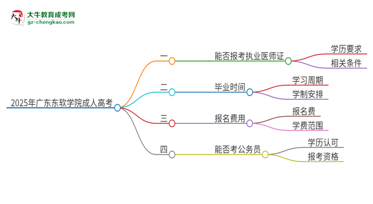 2025年廣東東軟學院的成人高考學歷能報考執(zhí)業(yè)醫(yī)師證嗎？思維導圖
