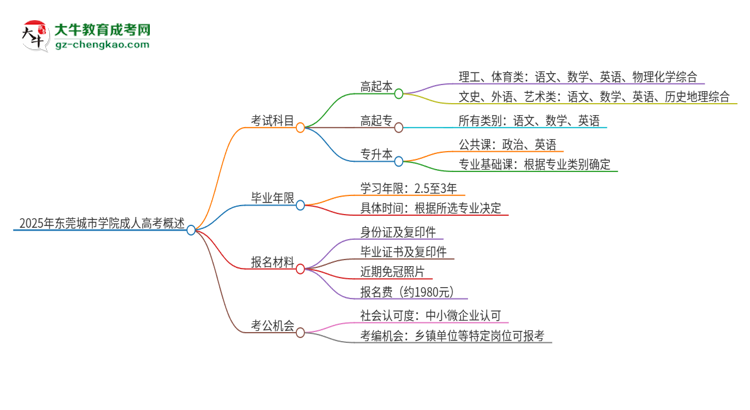 2025年東莞城市學(xué)院成人高考入學(xué)考試考幾科？思維導(dǎo)圖