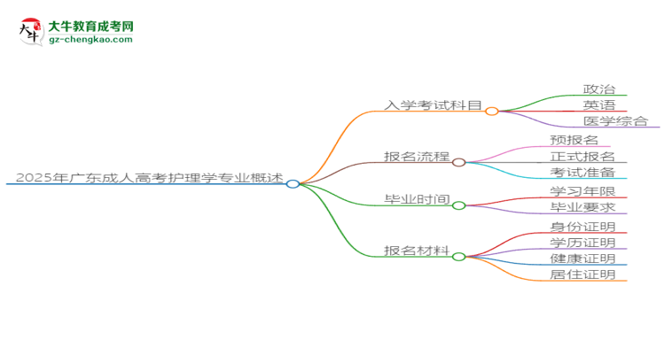 2025年廣東成人高考護理學(xué)專業(yè)入學(xué)考試科目有哪些？思維導(dǎo)圖