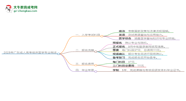 2025年廣東成人高考臨床醫(yī)學(xué)專業(yè)入學(xué)考試科目有哪些？思維導(dǎo)圖