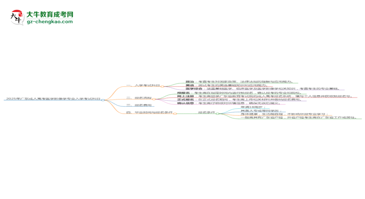 2025年廣東成人高考醫(yī)學(xué)影像學(xué)專(zhuān)業(yè)入學(xué)考試科目有哪些？思維導(dǎo)圖