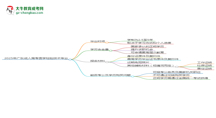 2025年廣東成人高考醫(yī)學(xué)檢驗(yàn)技術(shù)專業(yè)報(bào)名材料需要什么？思維導(dǎo)圖
