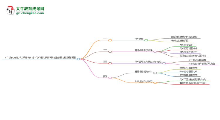 廣東成人高考小學(xué)教育專(zhuān)業(yè)2025年報(bào)名流程思維導(dǎo)圖