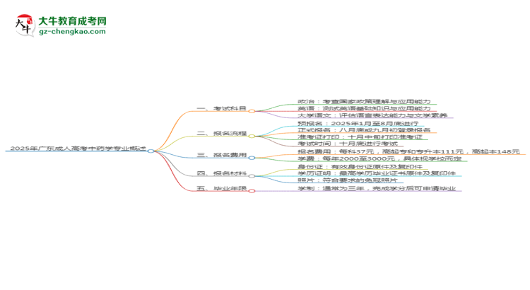 2025年廣東成人高考中藥學(xué)專業(yè)入學(xué)考試科目有哪些？思維導(dǎo)圖