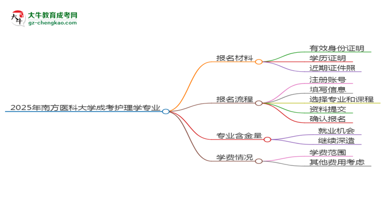 2025年南方醫(yī)科大學(xué)成考護(hù)理學(xué)專業(yè)報(bào)名材料需要什么？思維導(dǎo)圖
