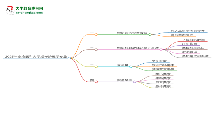 2025年南方醫(yī)科大學(xué)成考護(hù)理學(xué)專業(yè)學(xué)歷能報(bào)考教資嗎？思維導(dǎo)圖