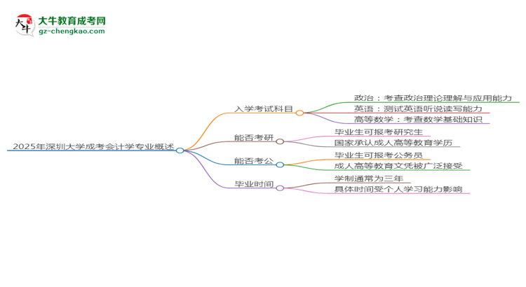 2025年深圳大學(xué)成考會(huì)計(jì)學(xué)專業(yè)入學(xué)考試科目有哪些？思維導(dǎo)圖