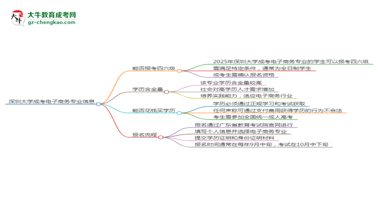 深圳大學(xué)2025年成考電子商務(wù)專業(yè)生可不可以考四六級(jí)？思維導(dǎo)圖