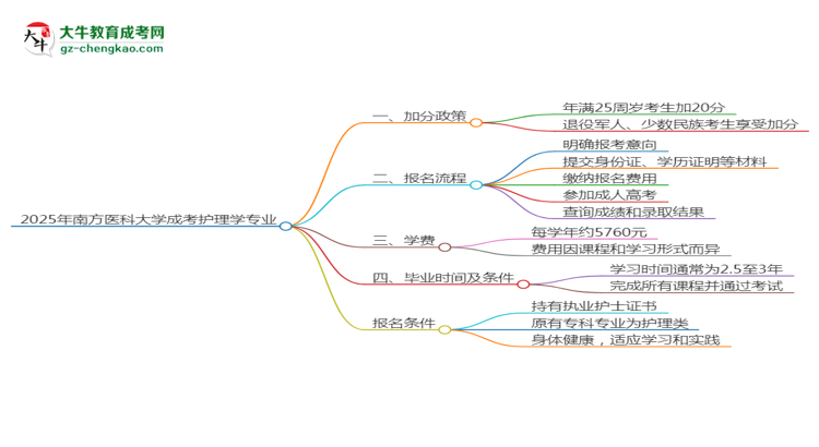 2025年南方醫(yī)科大學(xué)成考護理學(xué)專業(yè)最新加分政策及條件思維導(dǎo)圖