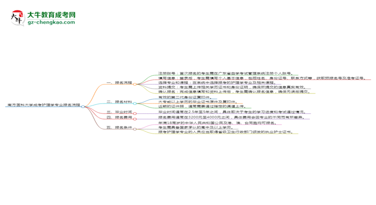 南方醫(yī)科大學(xué)成考護(hù)理學(xué)專(zhuān)業(yè)2025年報(bào)名流程思維導(dǎo)圖
