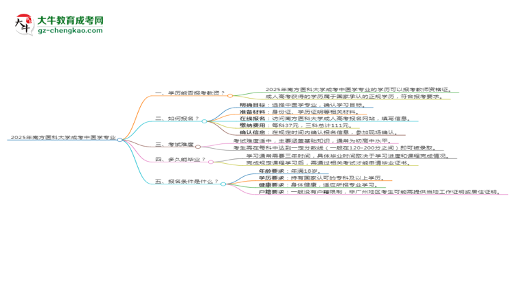 2025年南方醫(yī)科大學(xué)成考中醫(yī)學(xué)專業(yè)學(xué)歷能報考教資嗎？思維導(dǎo)圖