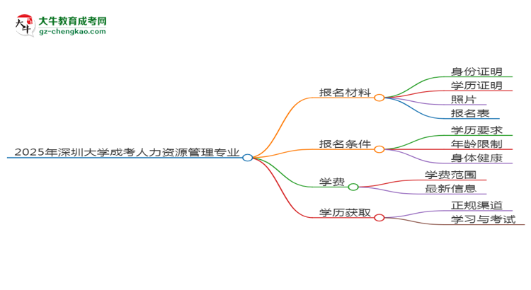 2025年深圳大學(xué)成考人力資源管理專業(yè)報(bào)名材料需要什么？思維導(dǎo)圖