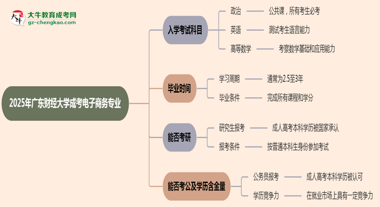 2025年廣東財(cái)經(jīng)大學(xué)成考電子商務(wù)專業(yè)入學(xué)考試科目有哪些？思維導(dǎo)圖