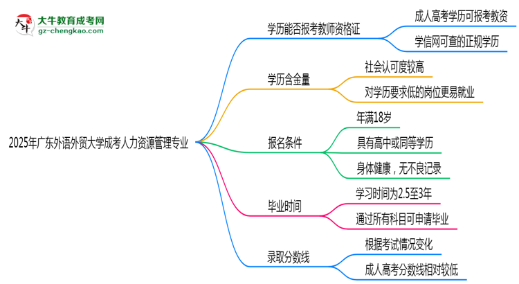 2025年廣東外語外貿(mào)大學成考人力資源管理專業(yè)學歷能報考教資嗎？思維導圖