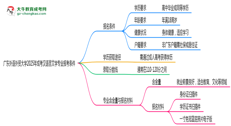 廣東外語(yǔ)外貿(mào)大學(xué)2025年成考漢語(yǔ)言文學(xué)專(zhuān)業(yè)報(bào)考條件是什么思維導(dǎo)圖