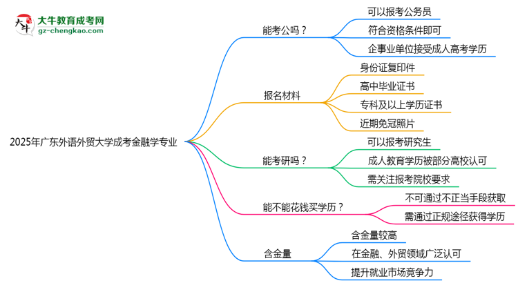 廣東外語外貿(mào)大學(xué)2025年成考金融學(xué)專業(yè)學(xué)歷能考公嗎？思維導(dǎo)圖
