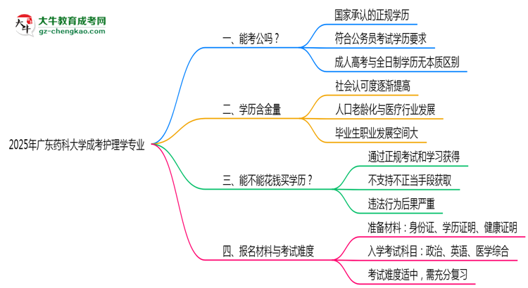 廣東藥科大學2025年成考護理學專業(yè)學歷能考公嗎？思維導圖