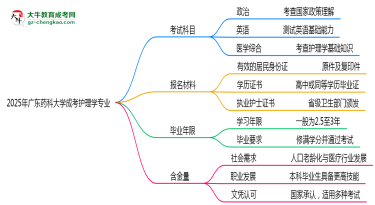 2025年廣東藥科大學(xué)成考護(hù)理學(xué)專業(yè)入學(xué)考試科目有哪些？思維導(dǎo)圖