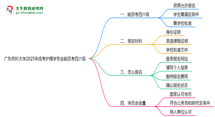 廣東藥科大學(xué)2025年成考護(hù)理學(xué)專業(yè)生可不可以考四六級(jí)？思維導(dǎo)圖
