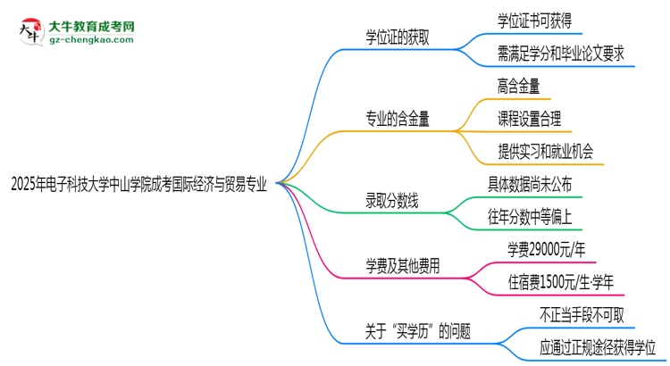 2025年電子科技大學(xué)中山學(xué)院成考國(guó)際經(jīng)濟(jì)與貿(mào)易專業(yè)能拿學(xué)位證嗎？思維導(dǎo)圖