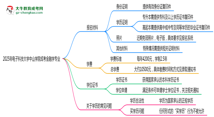 2025年電子科技大學(xué)中山學(xué)院成考金融學(xué)專業(yè)報(bào)名材料需要什么？思維導(dǎo)圖