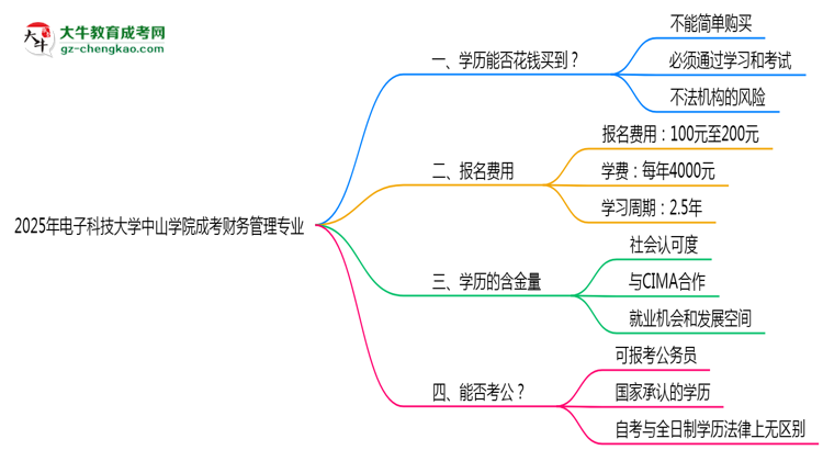 2025年電子科技大學(xué)中山學(xué)院成考財(cái)務(wù)管理專業(yè)學(xué)歷花錢能買到嗎？思維導(dǎo)圖