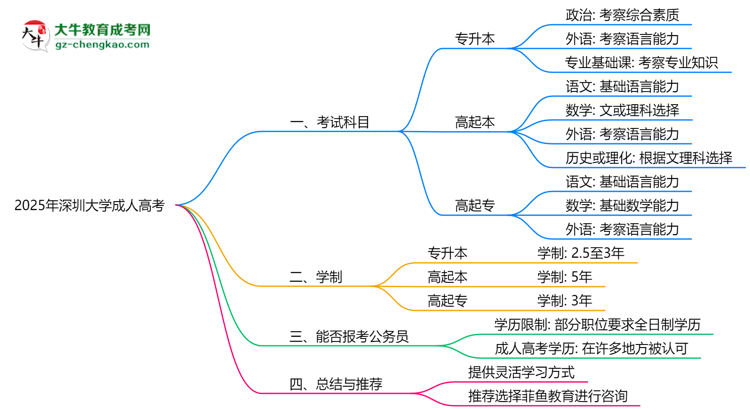 2025年深圳大學(xué)成人高考入學(xué)考試科目有哪些？思維導(dǎo)圖