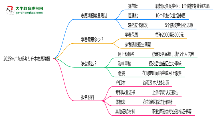 2025年廣東成考專(zhuān)升本志愿填報(bào)數(shù)量限制思維導(dǎo)圖
