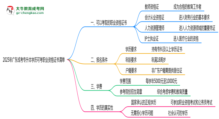 2025年廣東成考專升本學(xué)歷可考職業(yè)資格證書(shū)清單思維導(dǎo)圖