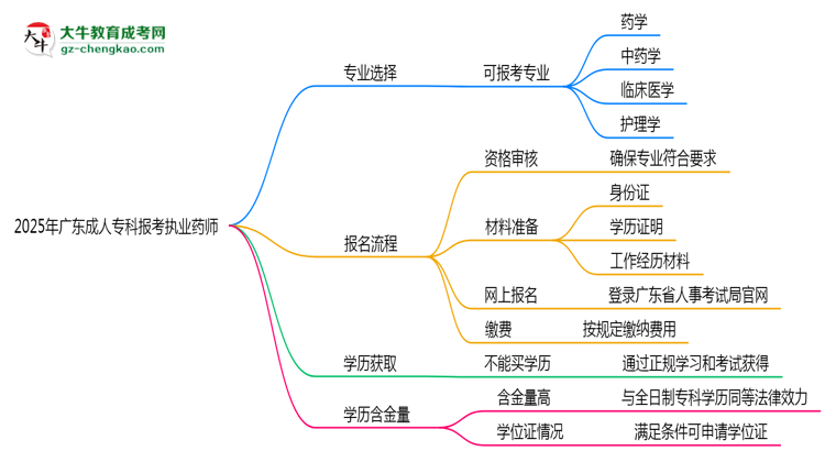 2025年廣東成人專科哪些專業(yè)可報(bào)考執(zhí)業(yè)藥師？思維導(dǎo)圖