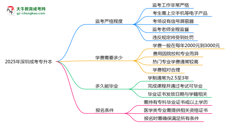 2025年深圳成考專升本考場監(jiān)考嚴(yán)格程度說明思維導(dǎo)圖