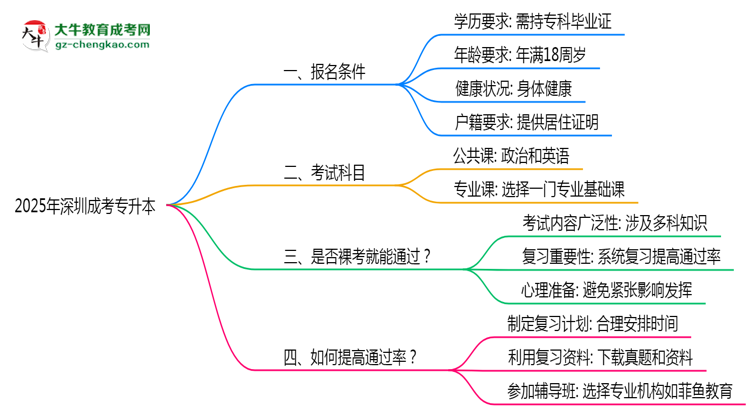 2025年深圳成考專升本是否裸考就能通過真實數(shù)據(jù)思維導(dǎo)圖