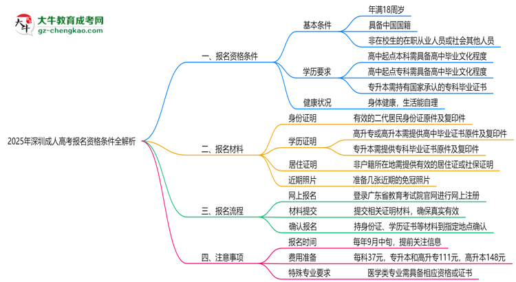 2025年深圳成人高考報名資格條件全解析思維導(dǎo)圖