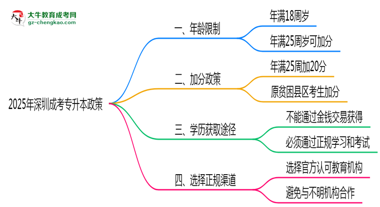 2025年深圳成考專升本加分政策年齡和身份限制說明思維導(dǎo)圖